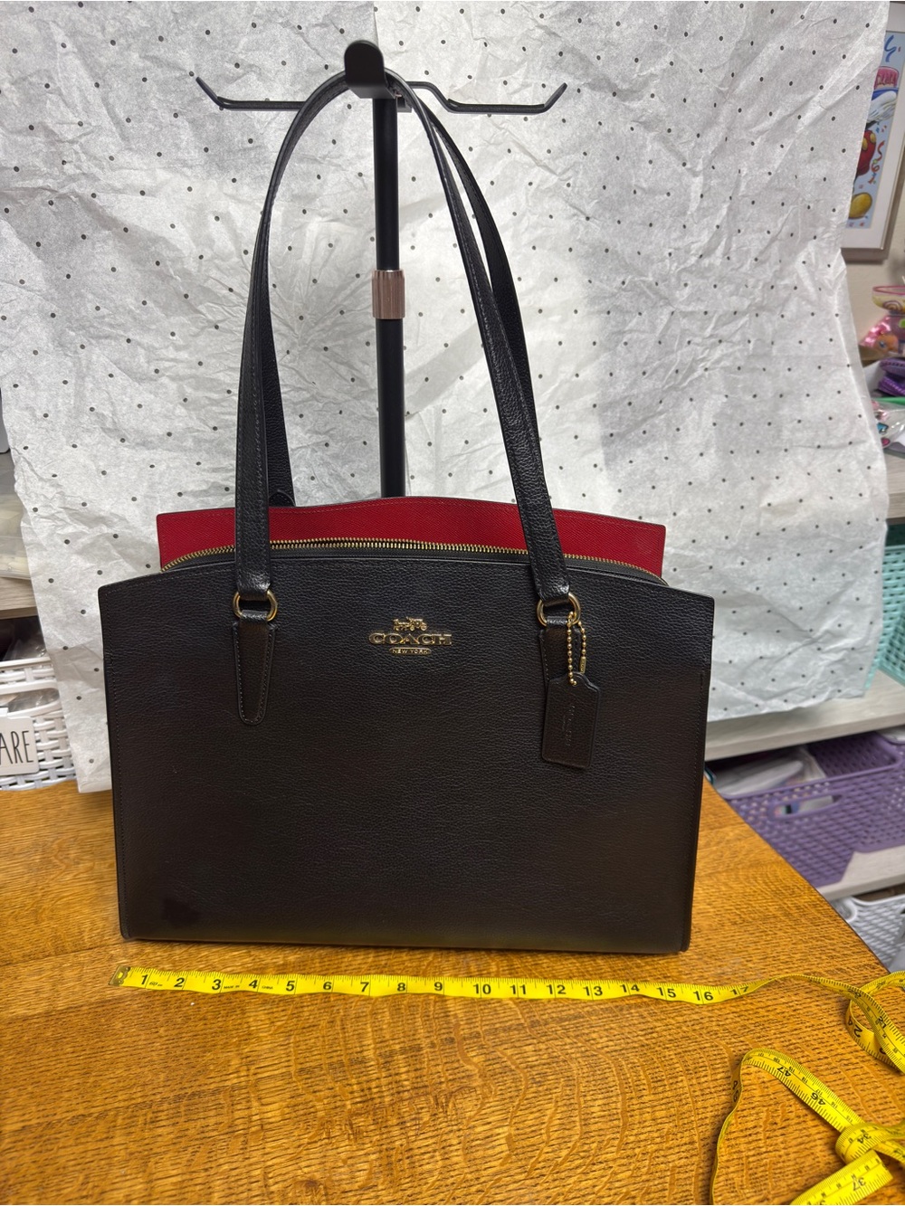 COACH large Leather Tote with cushioned laptop sleeve